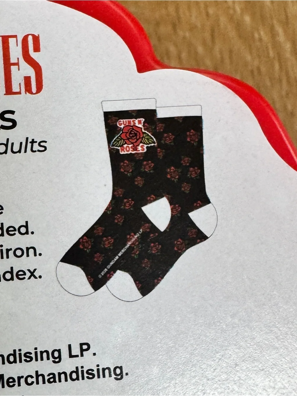 NIB NWT Guns-N-Roses Black & White Rose-Pattern Crew Socks in Gift Box OS